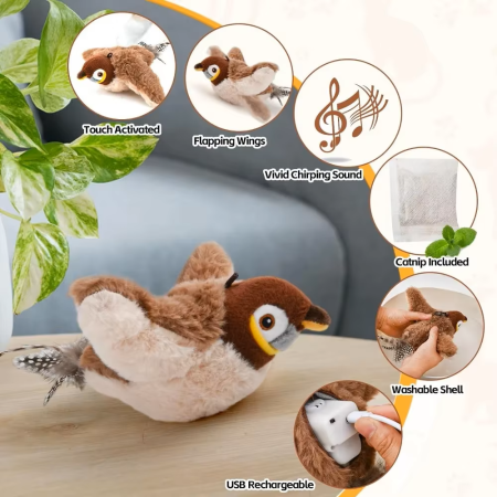 Jouet pour chat interactif  - Oiseau rechargeable et sonore