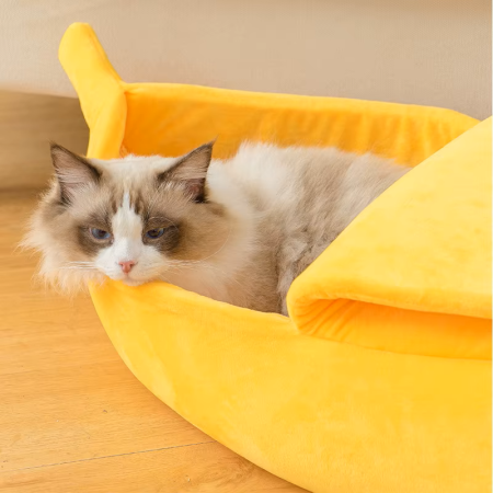 Lit Confortable pour Chat et Petit Chien – Niche en Forme de Banane