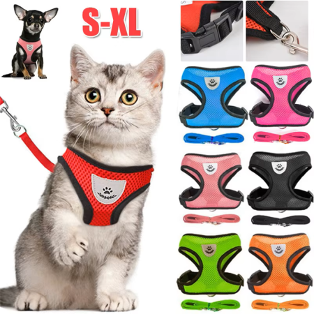 Harnais en Maille Respirante avec Laisse – Confort et Sécurité pour Chien & Chat