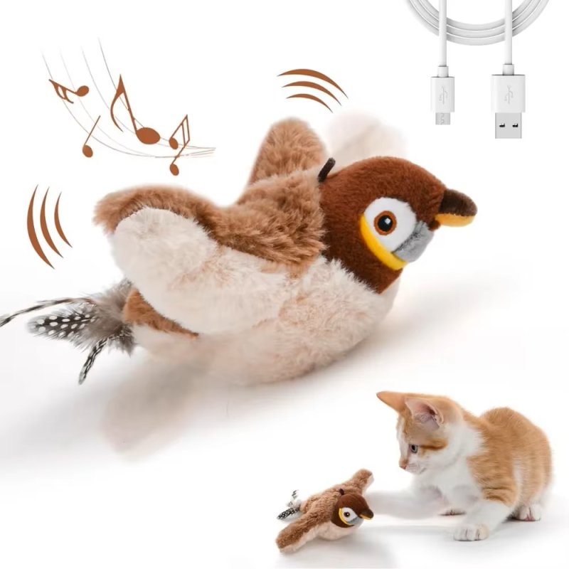 Jouet pour chat interactif - Oiseau rechargeable et sonore Jouet pour chat interactif - Oiseau rechargeable et sonore